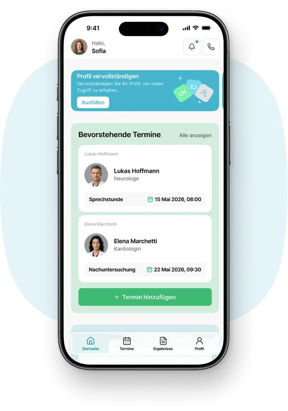 Holty patient app — main screen