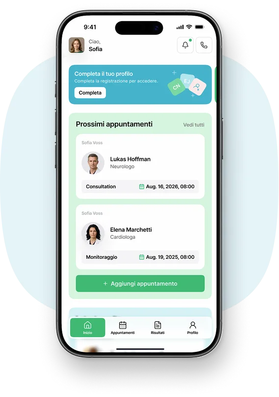 Holty patient app — main screen